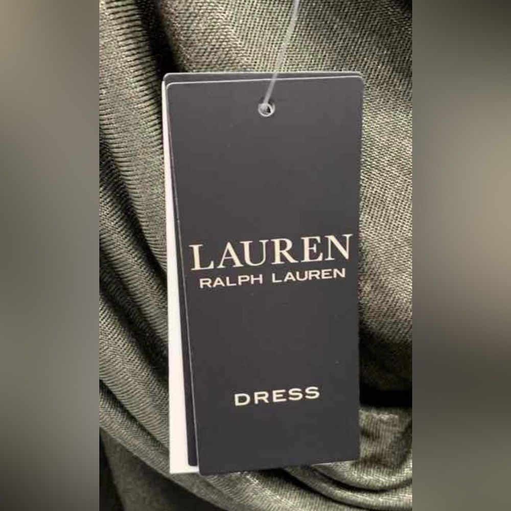 NWT Ralph Lauren Foil-Print Jersey One-Shoulder Cocktail Dress Olive - Picture 9 of 10